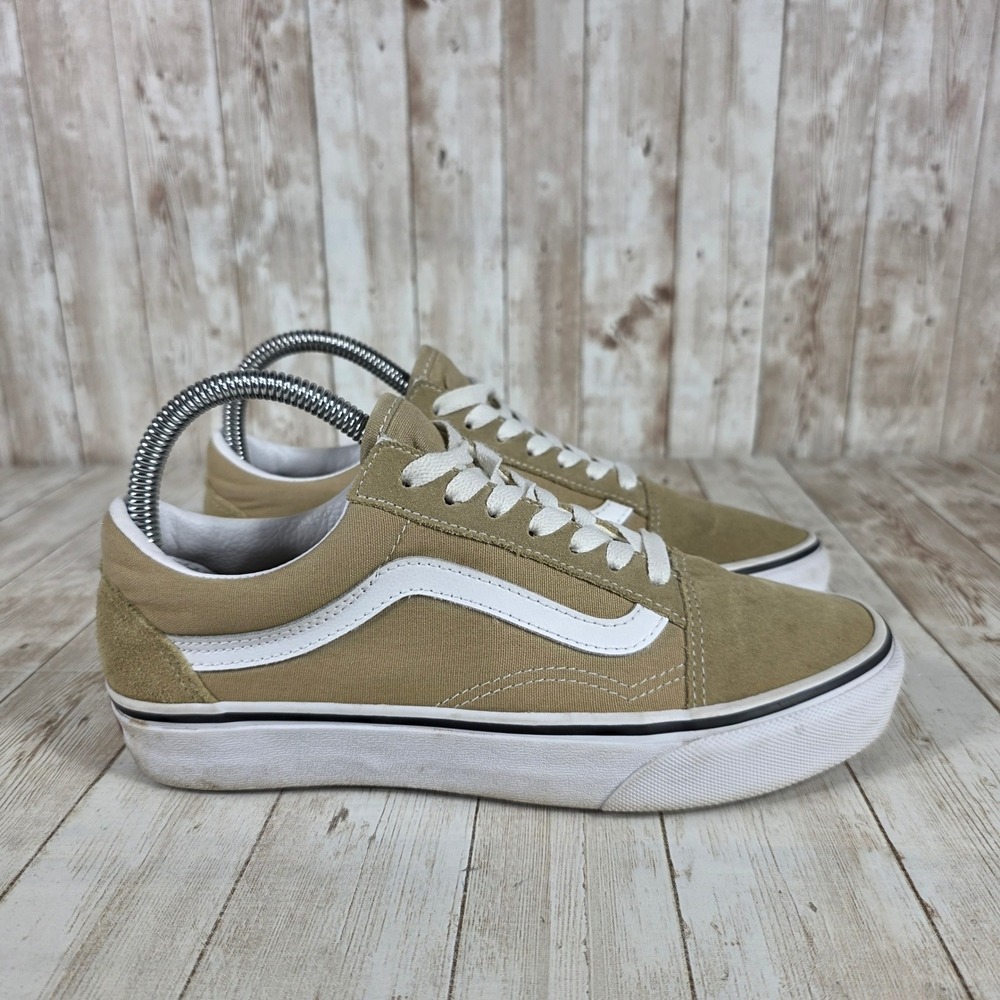 Vans Old Skool Suede Canvas Sneakers Casual Skate Shoes Tan White Women's 7 - Picture 1 of 8